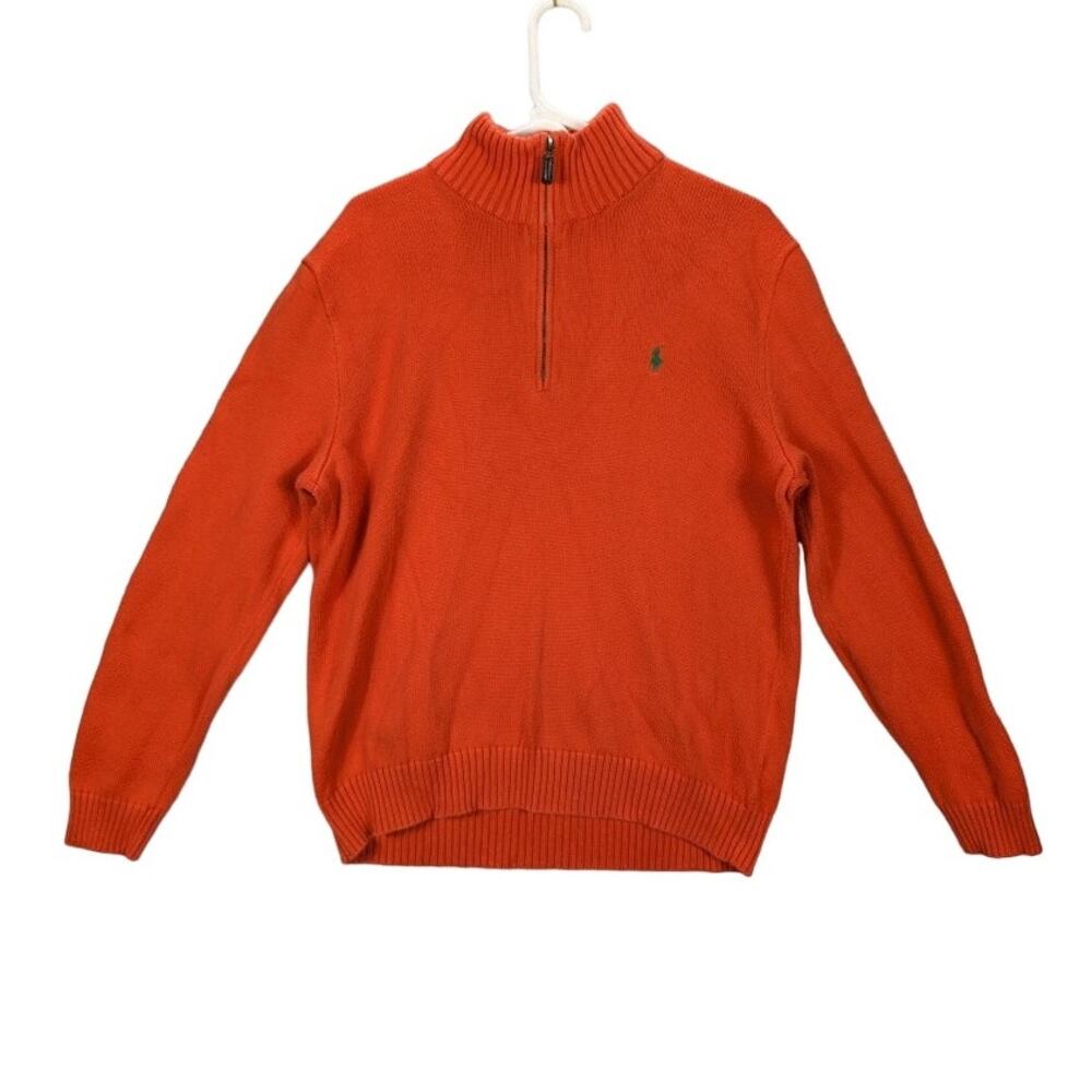 Polo Ralph Lauren Sweater Mens Extra Large Orange Quarter Zip Pullover READ